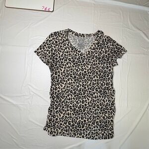 Time and Tru Maternity Leopard Print V-Neck Ruched T-Shirt Tan Black Small 4-6